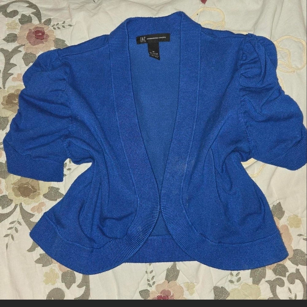 INC International Concepts Cobalt Blue Short Sleeve Open-Front Cardigan